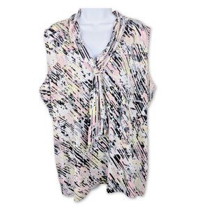 Tahari Top Sleeveless Blouse Abstract V-Neck Sz 3X